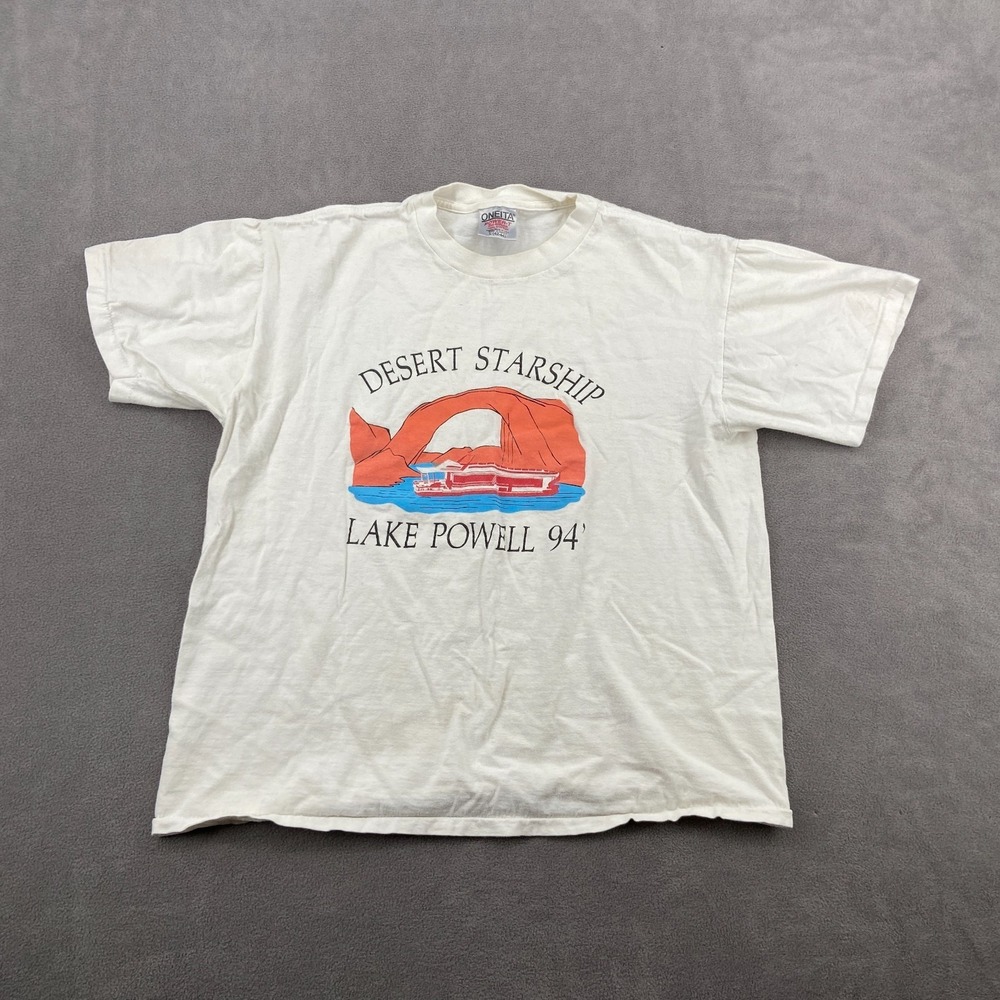 Vintage Oneita Power T Shirt Mens L(42-44) White Desert Starship Lake Powell 94